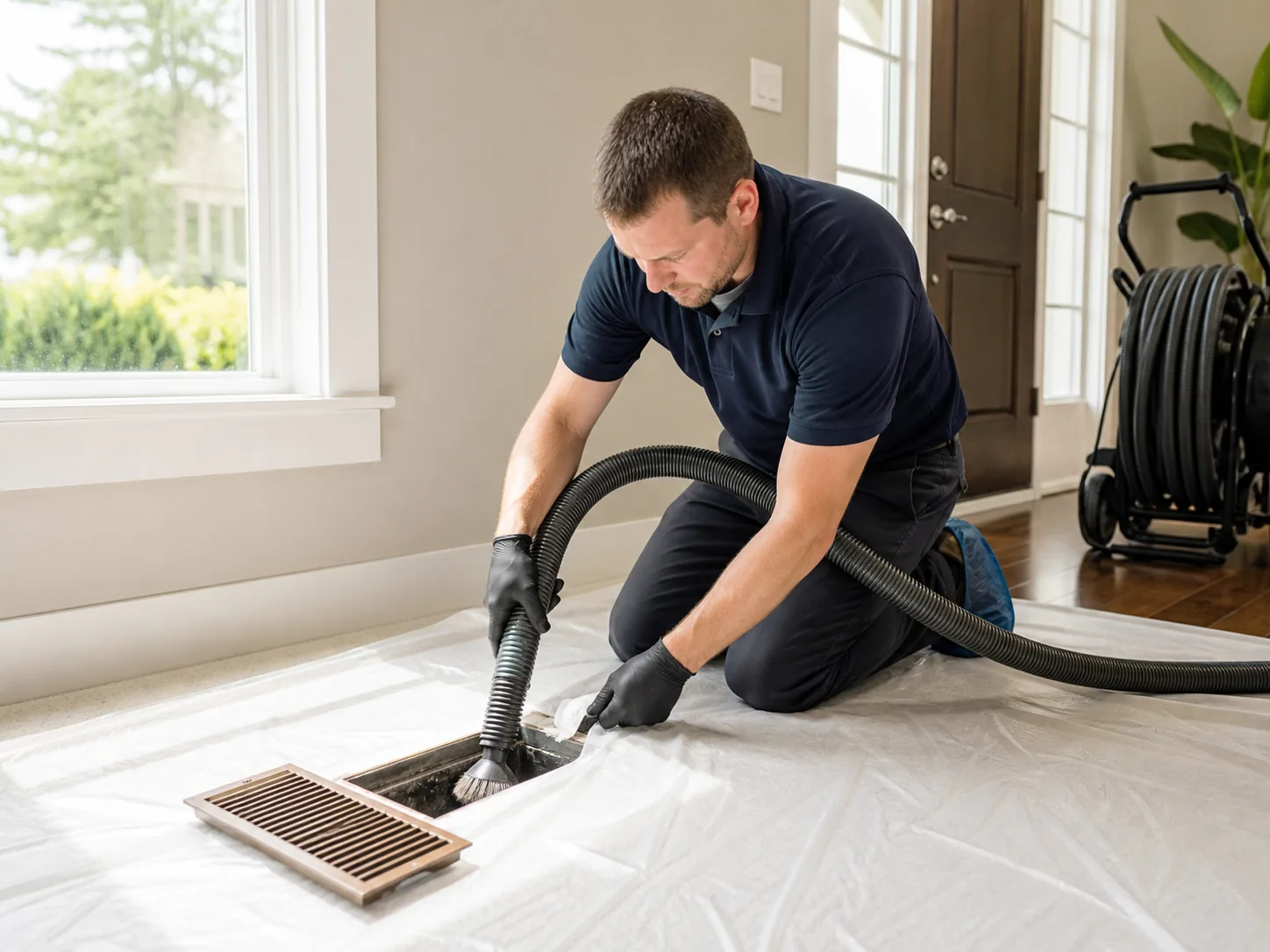 Duct cleaning equipment in a home