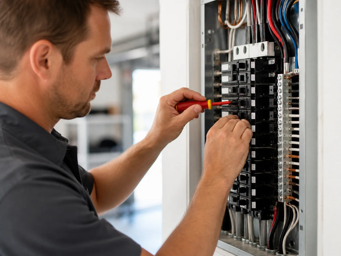 New electrical panel with labeled breakers